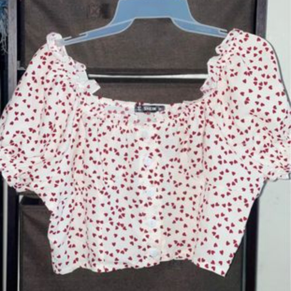 Button Down Frill Heart Top - Picture 2 of 3